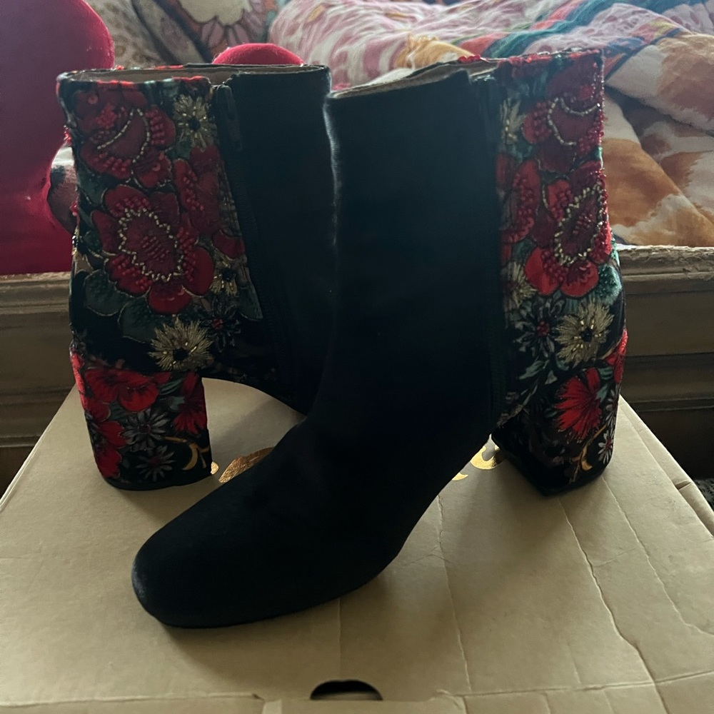 Coral Blue black suede booties